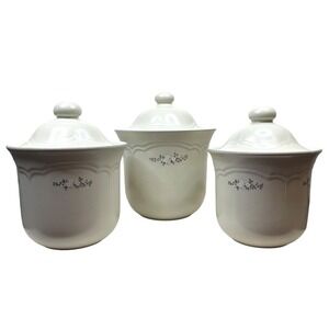 Pfaltzgraff Village Canister Set 3 PC Lidded Stoneware Cream Floral Kitchen